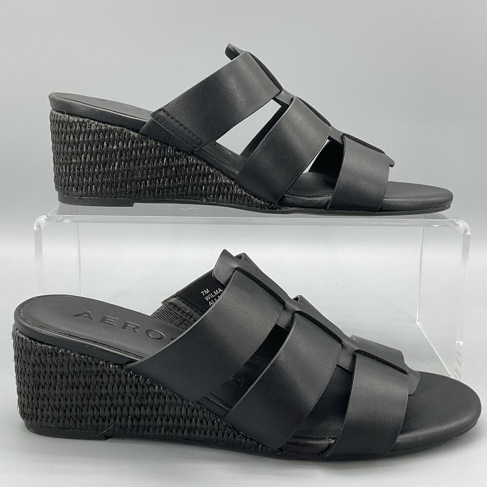 Aerosoles Women’s Wilma Wedge Dress Sandals Black Size 7M